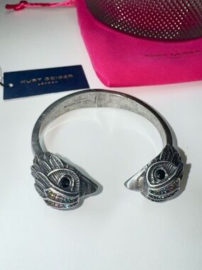KURT GEIGER London Crystal Eagle Head Open Cuff Bracelet Rainbow Rhinestone NEW